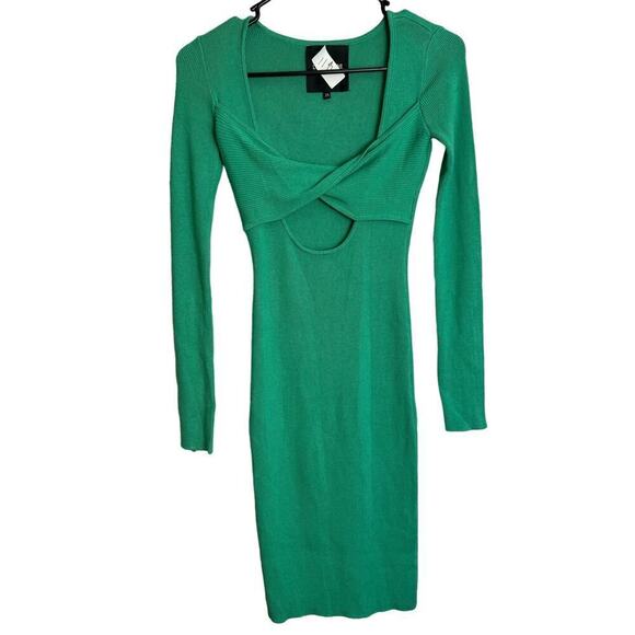 Rib Knit Bodycon Dress Le Superbe Midi‎ CutOut Green NWT - Picture 2 of 7